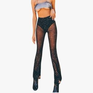 Women's Rave Black Sheer Glitter Pants
